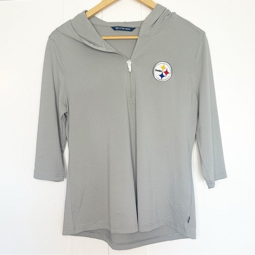 Cutter & Buck Pittsburgh Steelers Gray Half Zip 3/4 Sleev Pullover Hoodie Medium - Picture 2 of 10